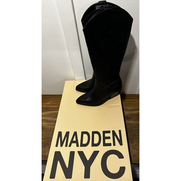 Madden NYC Black Tall Cowboy Boots Brand New In Box Western Cowgirl Women’s 6 - Picture 5 of 7